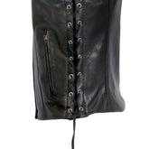Sugar Skull Lined Black Leather Vest